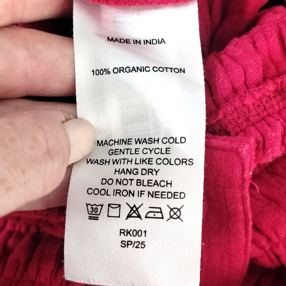 Quince Wild Cherry Jumpsuit; Organic Cotton Gauze Smocked Wide Leg - Picture 9 of 13
